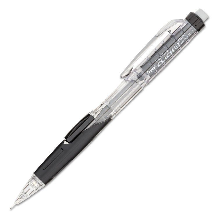 Pentel Twist-Erase CLICK Mechanical Pencil, 0.7 mm, HB (#2), Black Lead, Black Barrel (PENPD277TA)