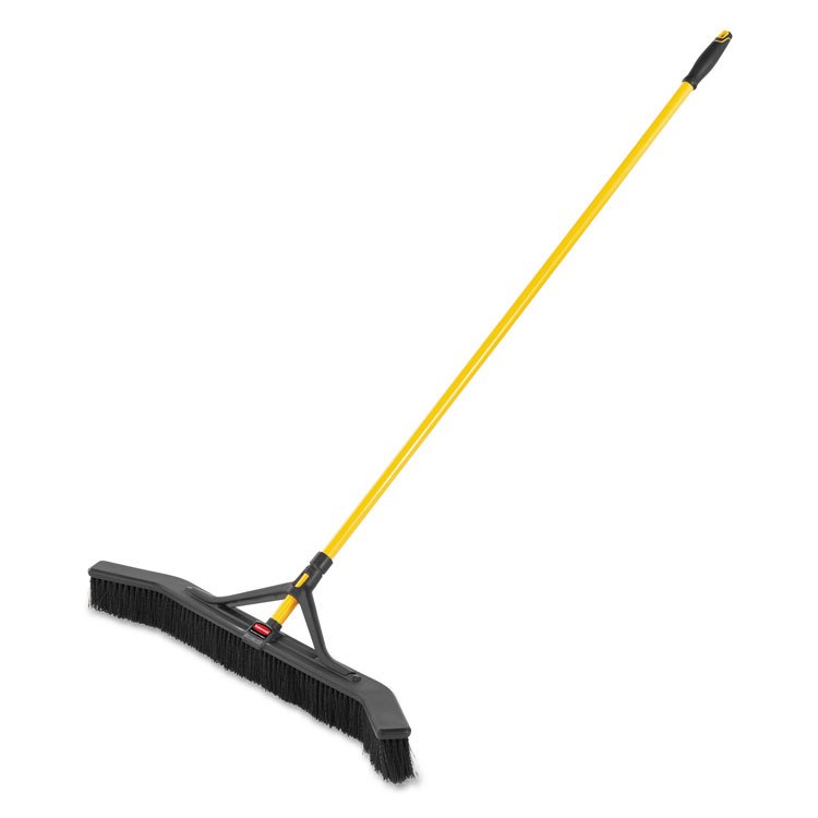 Rubbermaid Commercial Maximizer Push-to-Center Broom, Poly Bristles, 36 x 58.13, Steel Handle, Yellow/Black (RCP2018728)