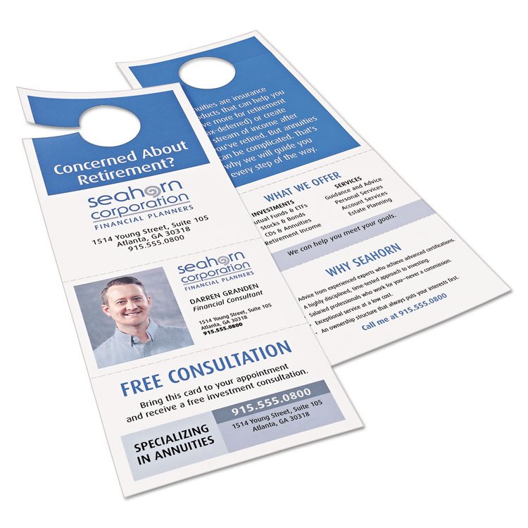 Avery Door Hanger with Tear-Away Cards, 97 Bright, 65 lb Cover Weight, 4.25 x 11, White, 2 Hangers/Sheet, 40 Sheets/Pack (AVE16150)
