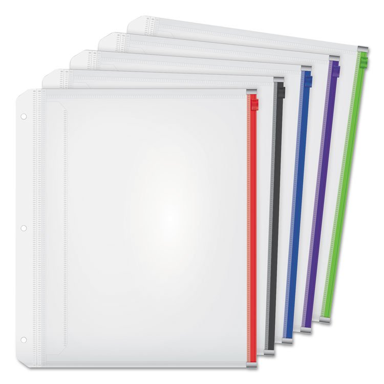 Cardinal Expanding Zipper Binder Pocket, 8.5 x 11, Assorted Colors, 5/Pack (CRD14650)