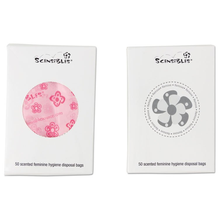 HOSPECO Scensibles Personal Disposal Bags, 3.38" x 2" x 9.75", Pink, 50 Bags/Box, 24 Boxes/Carton (HOSSBX50)