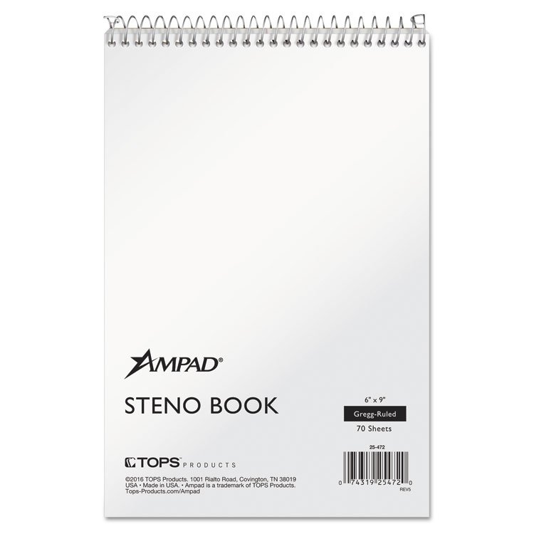 Ampad Steno Pads, Gregg Rule, Tan Cover, 70 White 6 x 9 Sheets (TOP25472)