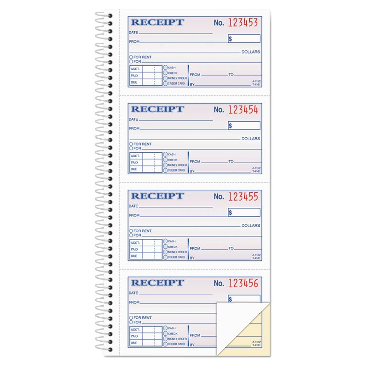 Adams Multipart Money/Rent Receipt Book, Two-Part Carbonless, 4.75 x 2.75, 4 Forms/Sheet, 200 Forms Total (ABFSC1152)