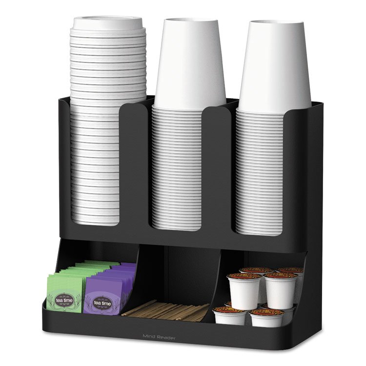 Mind Reader Flume Six-Section Upright Coffee Condiment/Cup Organizer, 11.5 x 6.5 x 15, Black (EMSUPRIGHT6BLK)