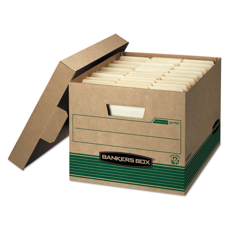 Bankers Box STOR/FILE Medium-Duty 100% Recycled Storage Boxes, Letter/Legal Files, 12" x 16.25" x 10.5", Kraft, 20/Carton (FEL1277008)