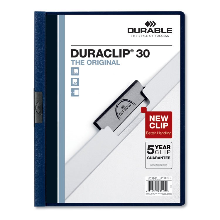 Durable DuraClip Report Cover, Clip Fastener, 8.5 x 11, Clear/Navy, 25/Box (DBL220328)