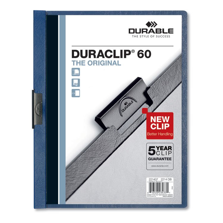 Durable DuraClip Report Cover, Clip Fastener, 8.5 x 11, Clear/Dark Blue, 25/Box (DBL221407)