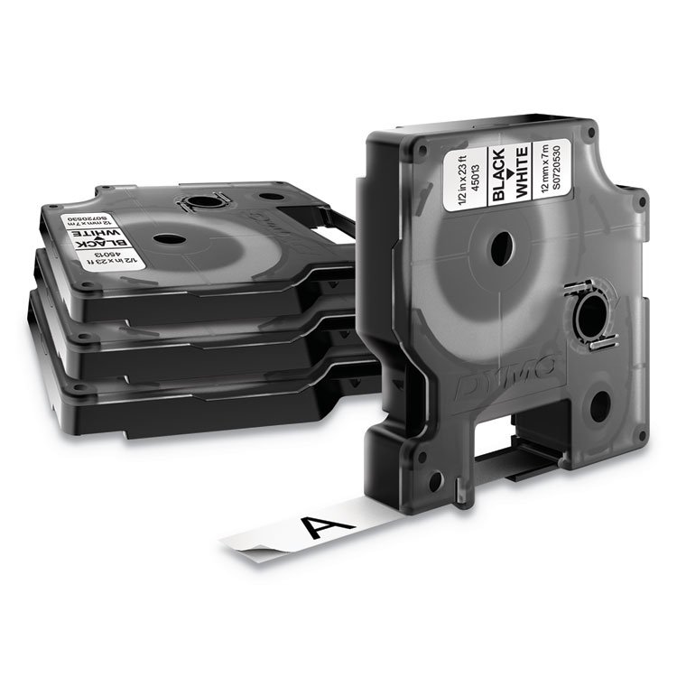DYMO D1 Standard Labels, 0.5" x 23 ft, Black Print on White Tape, 4/Pack (DYM2150471)