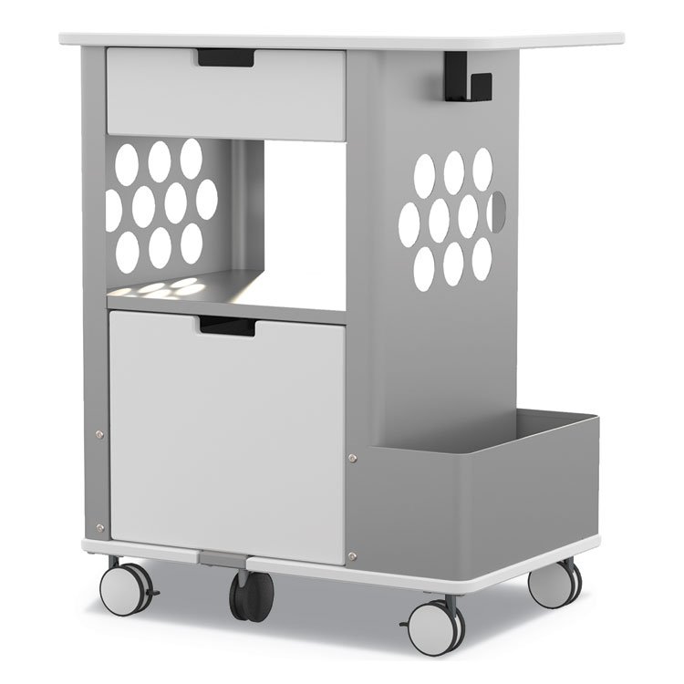 Safco Mobile Storage Cart, Metal, 2 Shelves, 2 Drawers, 1 Bin, 150 lb Capacity, 28" x 20" x 33.5", White (SAF5202WH)