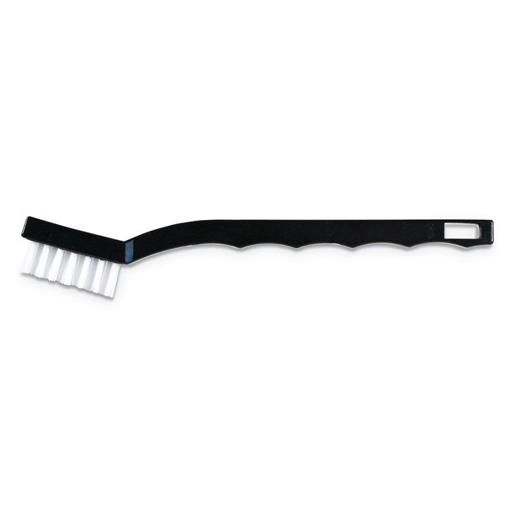 Carlisle Flo-Pac Utility Toothbrush Style Maintenance Brush, White Nylon Bristles, 7.25" Brush, 7" Black Polypropylene Handle (CFS4067400DZ)
