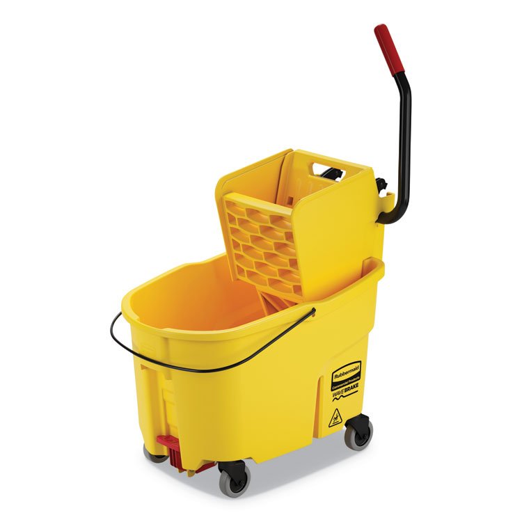 Rubbermaid Commercial WaveBrake 2.0 Bucket/Wringer Combos, Side-Press, 44 qt, Plastic, Yellow (RCPFG618688YEL)