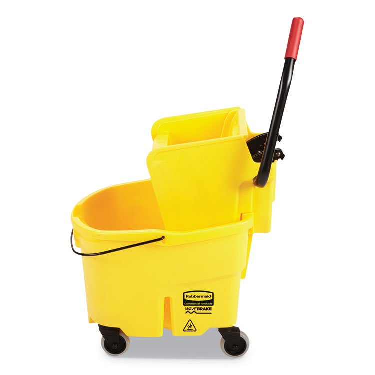 Rubbermaid Commercial WaveBrake 2.0 Bucket/Wringer Combos, Side-Press, 26 qt, Plastic, Yellow (RCPFG748000YEL)