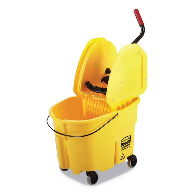 Rubbermaid Commercial WaveBrake 2.0 Bucket/Wringer Combos, Down-Press, 35 qt, Plastic, Yellow (RCPFG757788YEL)