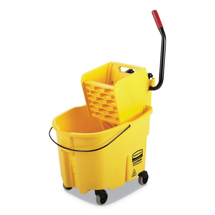 Rubbermaid Commercial WaveBrake 2.0 Bucket/Wringer Combos, Side-Press, 35 qt, Plastic, Yellow (RCPFG758088YEL)