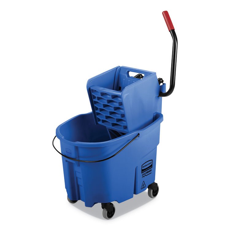 Rubbermaid Commercial WaveBrake 2.0 Bucket/Wringer Combos, Side-Press, 35 qt, Plastic, Blue (RCPFG758888BLUE)