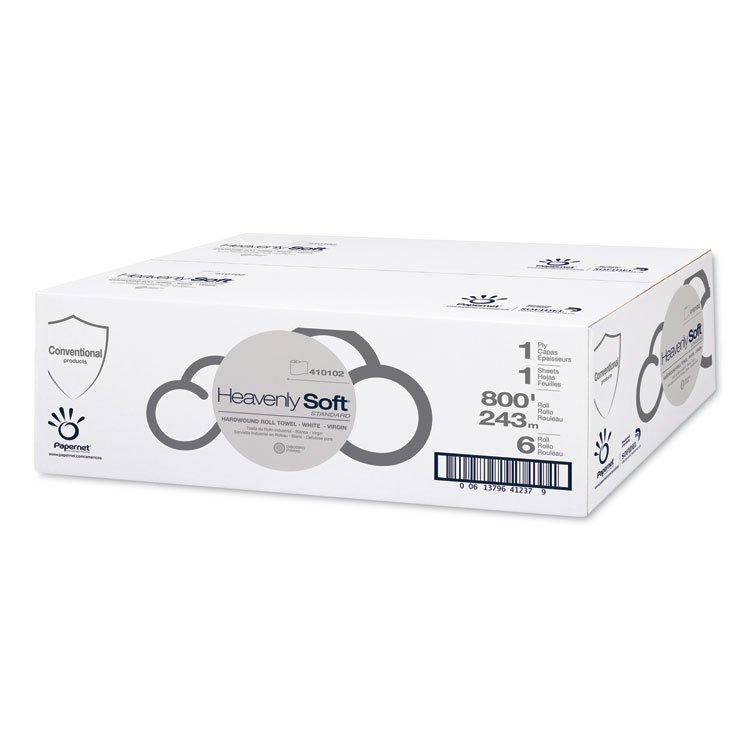 Papernet Heavenly Soft Standard Hardwound Roll Towel, 1-Ply, 7.8" x 800 ft, White, 6 Rolls/Carton (SOD410102)