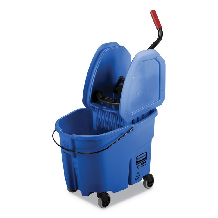Rubbermaid Commercial WaveBrake 2.0 Bucket/Wringer Combos, Down-Press, 35 qt, Plastic, Blue (RCPFG757888BLUE)