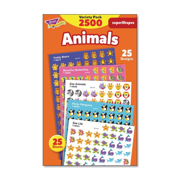 TREND superSpots and superShapes Sticker Packs, Animal Antics, Assorted Colors, 2,500 Stickers (TEPT46904)