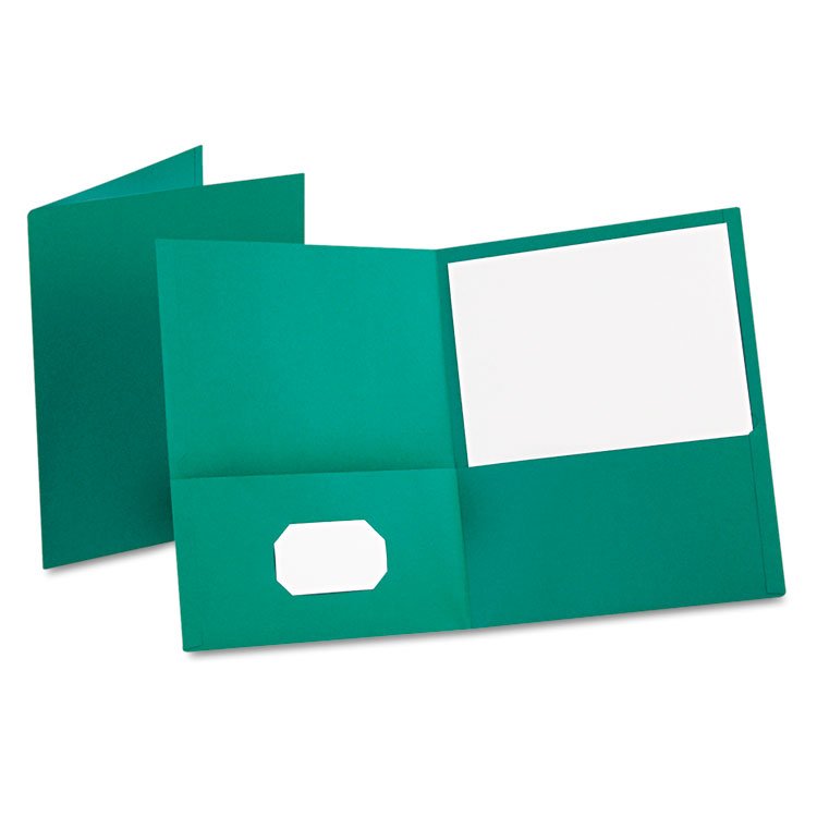 Oxford Twin-Pocket Folder, Embossed Leather Grain Paper, 0.5" Capacity, 11 x 8.5, Teal, 25/Box (OXF57555)