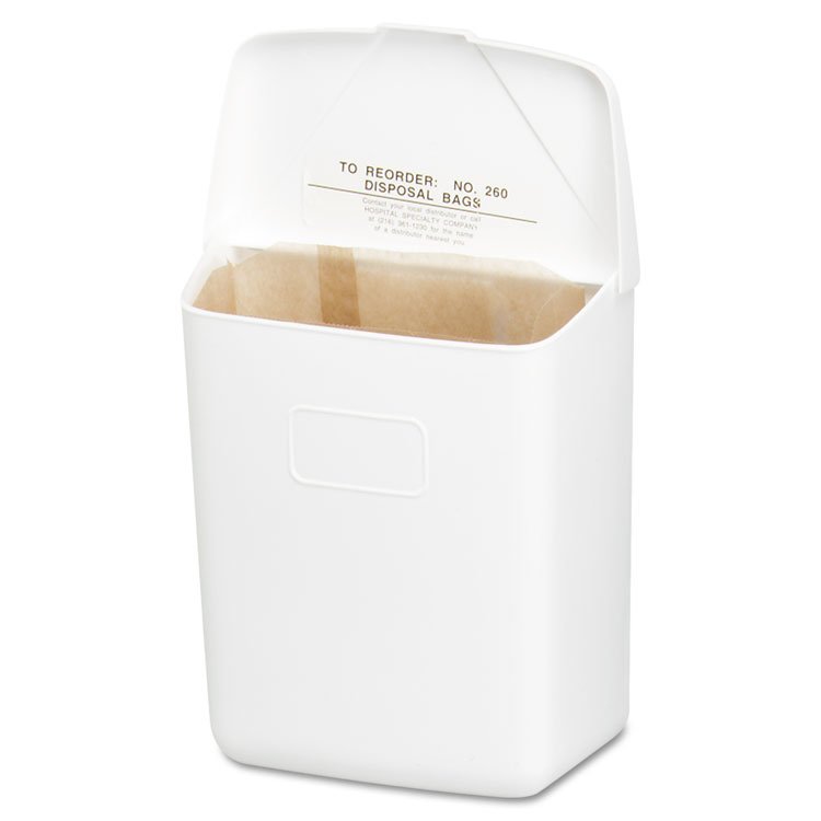 HOSPECO Wall Mount Sanitary Napkin Receptacle-PPC, 1 gal, PPC Plastic, White (HOS250201W)
