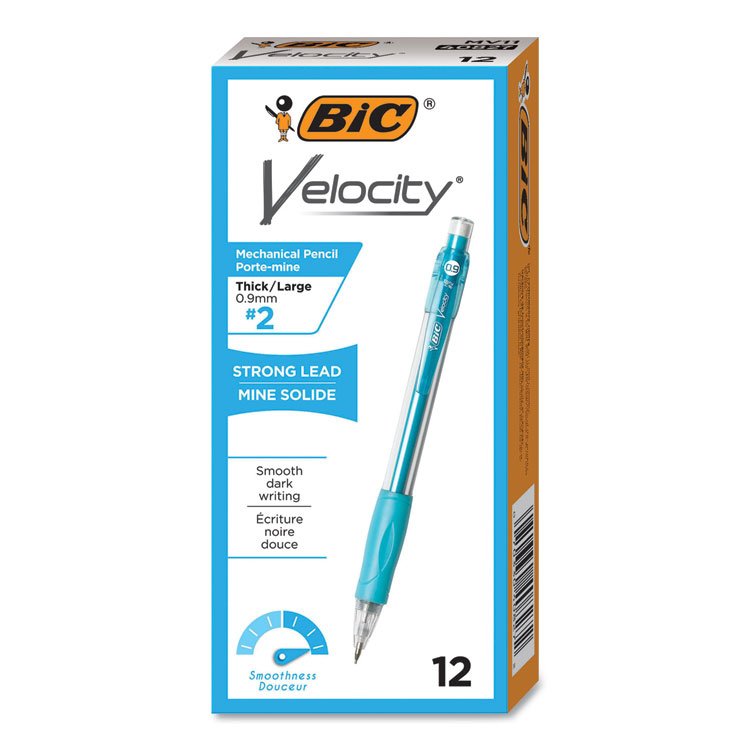 BIC Velocity Original Mechanical Pencil, 0.9 mm, HB (#2), Black Lead, Turquoise Barrel, Dozen (BICMV11BK)