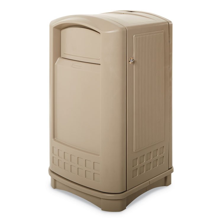 Rubbermaid Commercial Plaza Indoor/Outdoor Waste Container, 50 gal, Plastic, Beige (RCP396400BG)