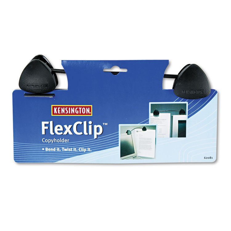 Kensington FlexClip Gooseneck Copyholder, Monitor/Laptop Mount, Plastic, Black (KMW62081)