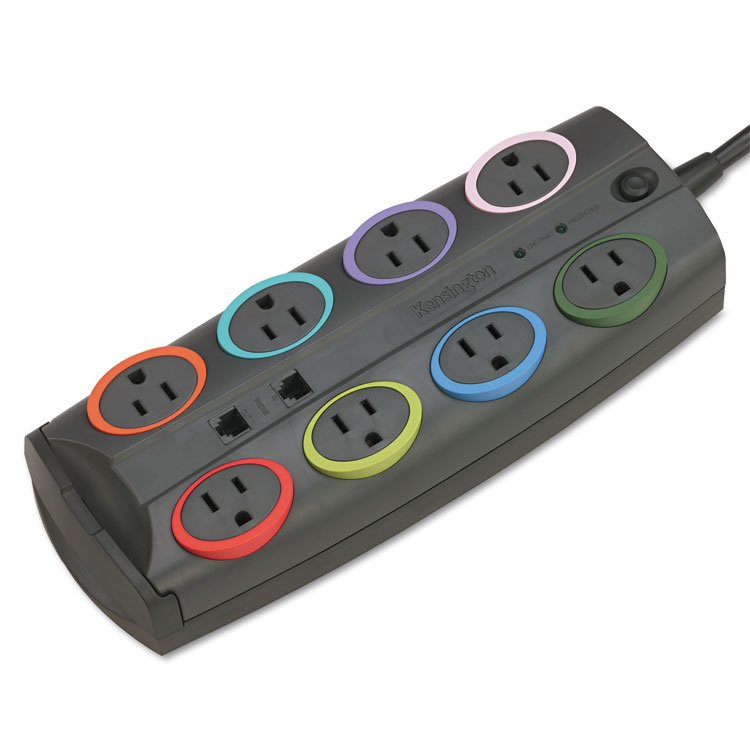 Kensington SmartSockets Surge Protector, 8 AC Outlets, 8 ft Cord, 3,090 J, Dark Gray (KMW62691)