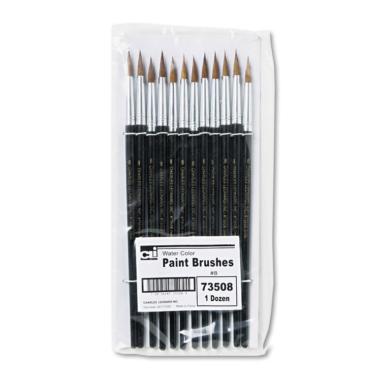Charles Leonard Artist Brush, Size 8, Camel Hair, Round Profile, 12/Pack (LEO73508)