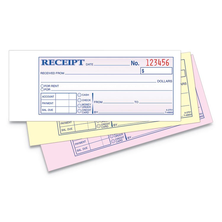 Adams Receipt Book, Three-Part Carbonless, 2.75 x 7.19, 50 Forms Total (ABFTC2701)