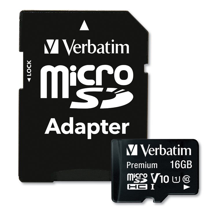 Verbatim 16GB Premium microSDHC Memory Card with Adapter, UHS-I V10 U1 Class 10, Up to 80MB/s Read Speed (VER44082)