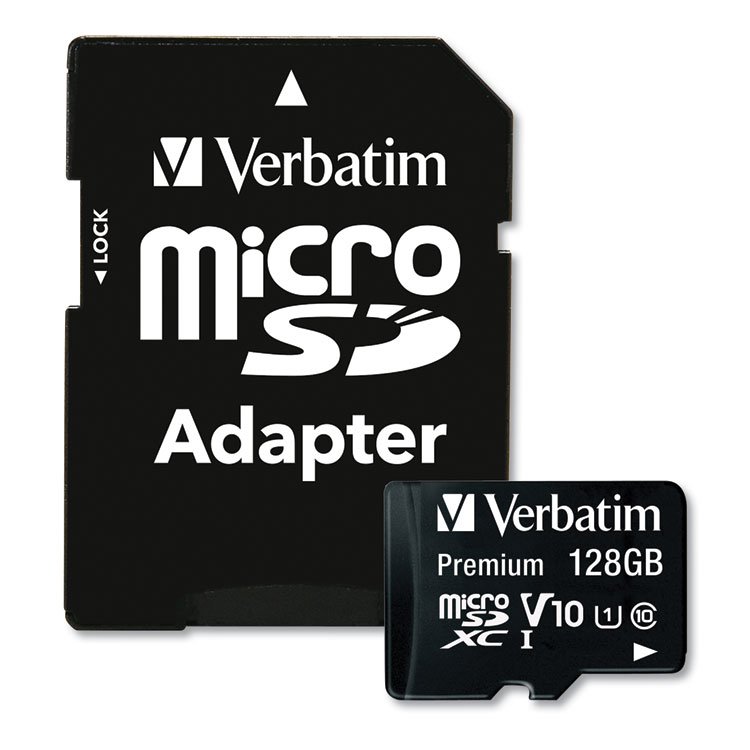Verbatim 128GB Premium microSDXC Memory Card with Adapter, UHS-I V10 U1 Class 10, Up to 90MB/s Read Speed (VER44085)