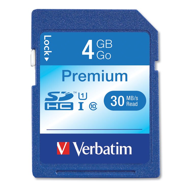 Verbatim 4GB Premium SDHC Memory Card, UHS-I U1 Class 10, Up to 30MB/s Read Speed (VER96171)