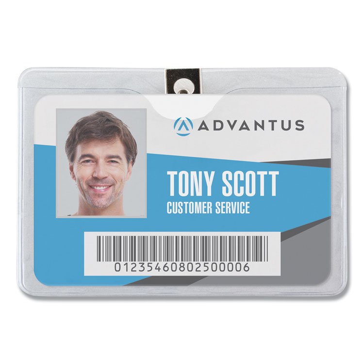 Advantus ID Badge Holders with Clip, Horizontal, Clear 4.13" x 3.38" Holder, 3.75" x 2.75" Insert, 50/Pack (AVT75456)