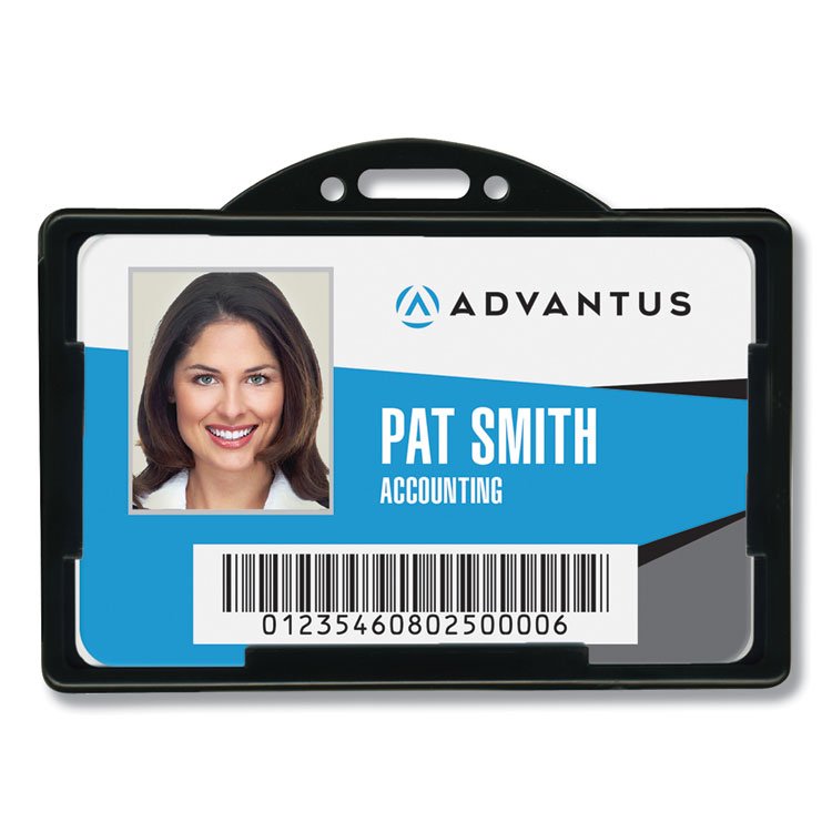 Advantus ID Card Holders, Horizontal, Black 3.68" x 2.38" Holder, 3.38" x 2.13" Insert, 25/Pack (AVT75656)