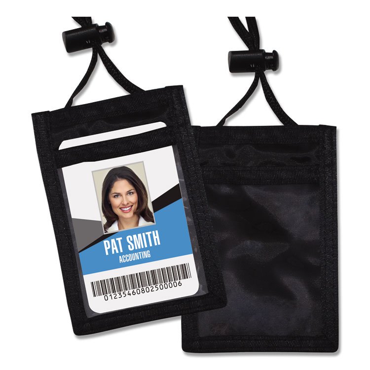 Advantus ID Badge Holders with Convention Neck Pouch, Vertical, Black/Clear 3.25" x 5" Holder, 2.38" x 3.5" Insert, 48" Cord, 12/Pack (AVT75453)