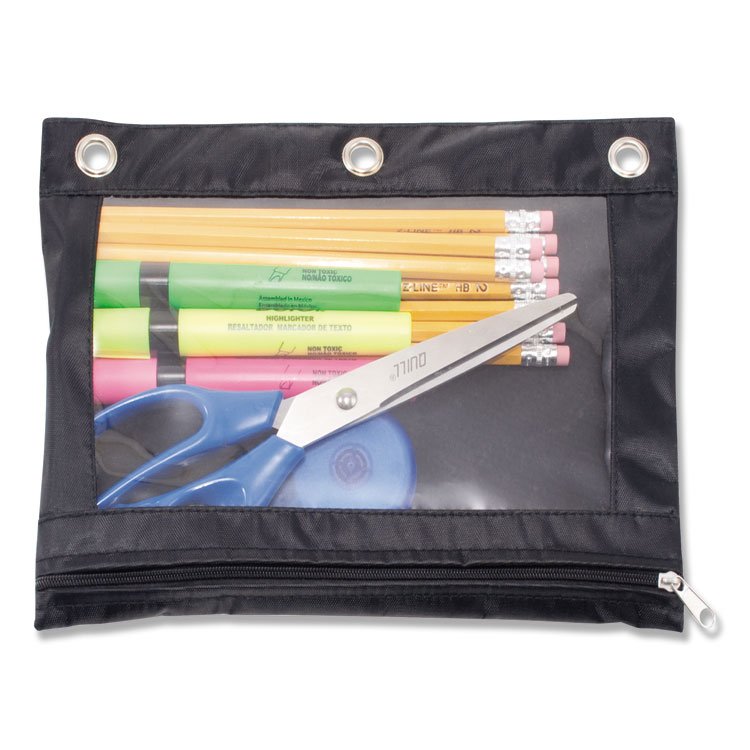Advantus Binder Pencil Pouch, 3-Hole Punched, 10" x 7.38", Black/Clear (AVT67024)