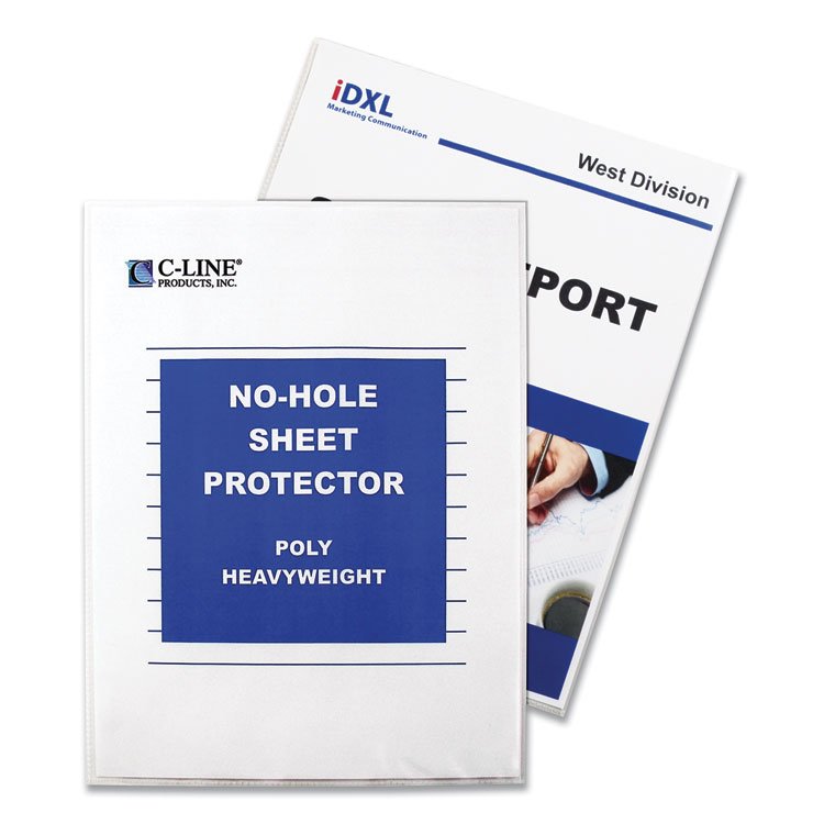 C-Line No-Hole Polypropylene Sheet Protectors, Heavy-Duty, Unpunched, Top Load 8.5 x 11 Insert, Clear Front, 25/Box (CLI62907)