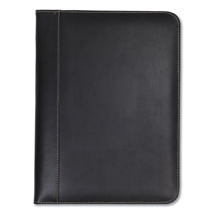 Samsill Contrast Stitch Leather Padfolio, 8 1/2 x 11, Leather, Black (SAM71710)