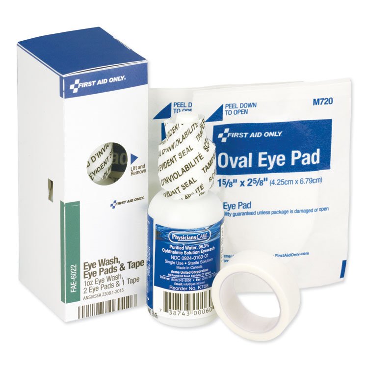 First Aid Only SmartCompliance Eyewash Set with Eyepads and Adhesive Tape, 4 Pieces (FAOFAE6022)
