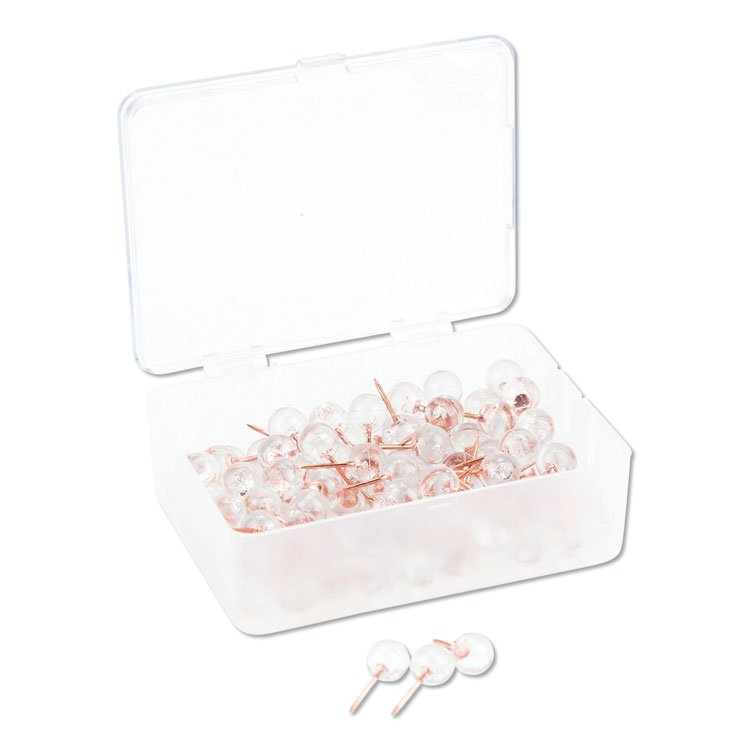 U Brands Fashion Sphere Push Pins, Plastic, Clear/Rose Gold, 0.44", 100/Pack (UBR3089U0624)