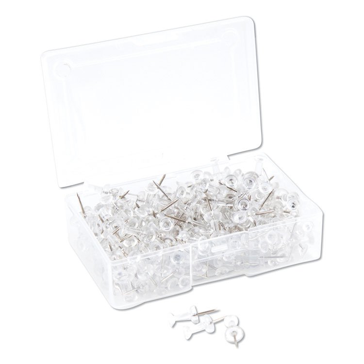 U Brands Standard Push Pins, Plastic, Clear, Clear Head/Silver Pin, 0.44", 200/Pack (UBR3088U0624)