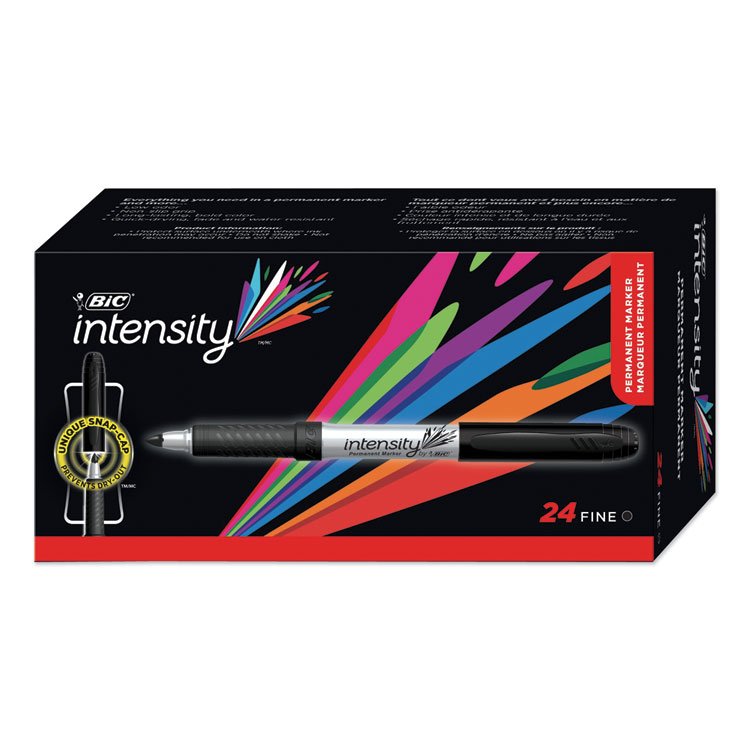 BIC Intensity Fine Tip Permanent Marker Value Pack, Fine Bullet Tip, Black, 24/Pack (BICGPM241BK)
