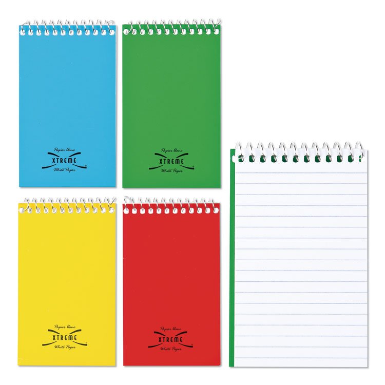 National Paper Blanc Xtreme White Wirebound Memo Pads, Narrow Rule, Randomly Assorted Cover Colors, 60 White 3 x 5 Sheets (RED31120)