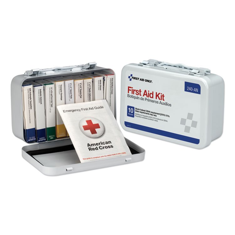 First Aid Only Unitized First Aid Kit for 10 People, 65 Pieces, OSHA/ANSI, Metal Case (FAO240AN)