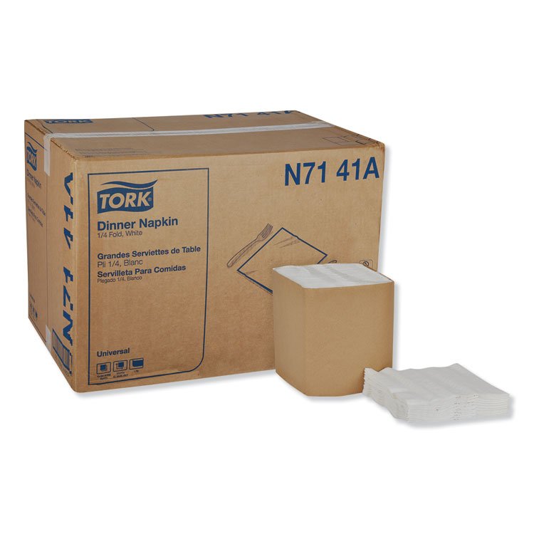 Tork Universal Dinner Napkins, 1-Ply, 17" x 17", 1/4 Fold, White, 4008/Carton (TRKN7141A)