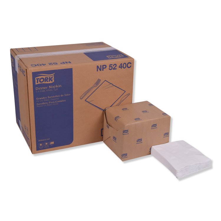 Tork Advanced Dinner Napkins, 2-Ply, 15" x 16.25", White, 375/Pack, 8 Packs/Carton (TRKNP5240C)