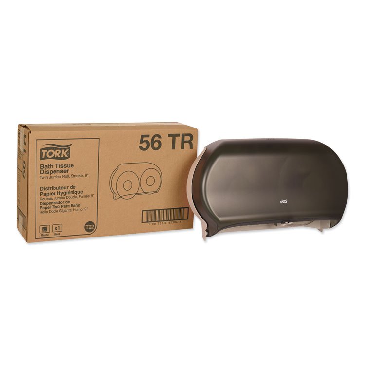 Tork Twin Jumbo Roll Bath Tissue Dispenser, 19.29 x 5.51 x 11.83, Smoke/Gray (TRK56TR)
