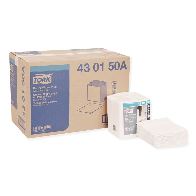 Tork Paper Wiper Plus, 12.5 x 13, White, 1/4 Fold, 90/Pack, 12 Packs/Carton (TRK430150A)