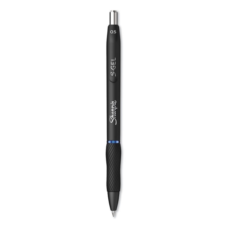 Sharpie S-Gel S-Gel High-Performance Gel Pen, Retractable, Fine 0.5 mm, Blue Ink, Black Barrel, Dozen (SAN2096146)